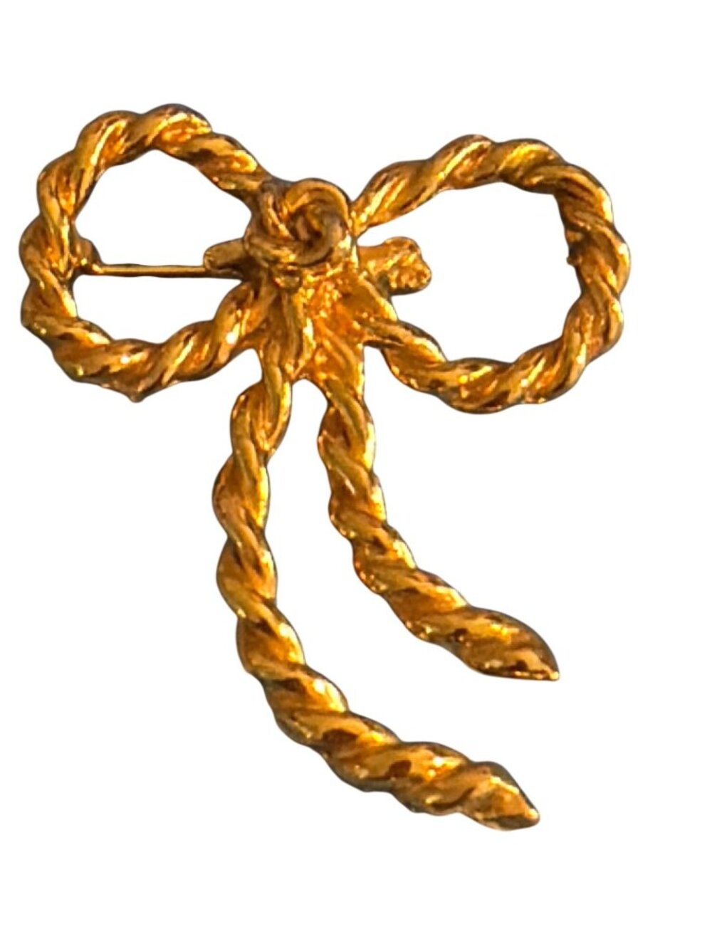 Vintage Stern Gold Tone Twist Rope Bow Brooch Pin MCM 1.75" Estate 10.5g